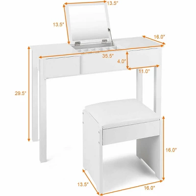 Costway White Vanity Dressing Table Furniture Stool Storage Box 3 Costway White Vanity Dressing Table Furniture Stool Storage Box