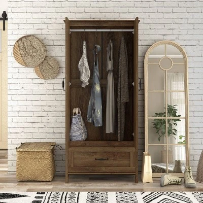 Nurembo 1 Drawer Wardrobe Closet Distressed Walnut - HOMES: Inside + Out 6 Nurembo 1 Drawer Wardrobe Closet Distressed Walnut - HOMES: Inside + Out - Image 4