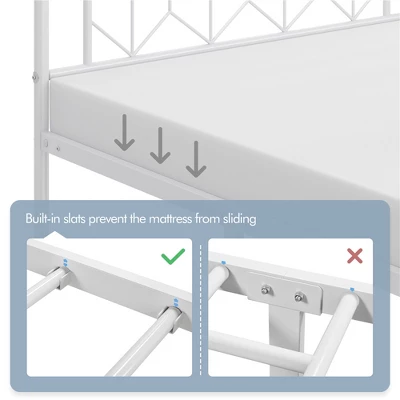 Yaheetech Queen Size Vintage Metal Bed Frame With Headboard, White 6 Yaheetech Queen Size Vintage Metal Bed Frame With Headboard, White - Image 4