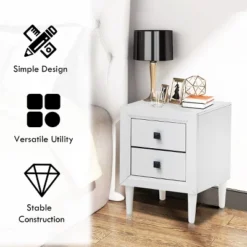Costway Nightstand End Bedside Coffee Table Wooden Leg Storage Drawers White 14 Costway Nightstand End Bedside Coffee Table Wooden Leg Storage Drawers White -Bedroom Home Store GUEST d5a3f751 604a 4a4a a5bf c81012c8e0e9