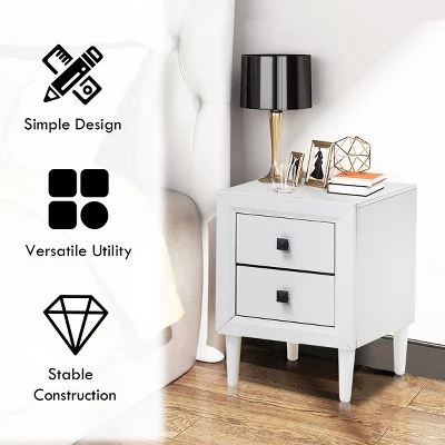 Costway Nightstand End Bedside Coffee Table Wooden Leg Storage Drawers White 6 Costway Nightstand End Bedside Coffee Table Wooden Leg Storage Drawers White - Image 4