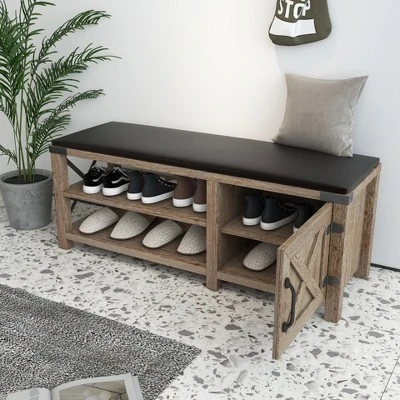 Modern Farmhouse Shoe Bench, Light Brown - ModernLuxe 3 Modern Farmhouse Shoe Bench, Light Brown - ModernLuxe