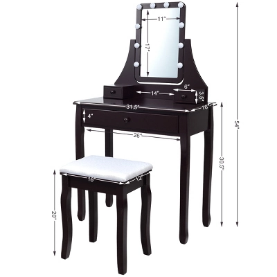 Costway Vanity Table 10 Dimmable Bulbs Makeup Desk WhiteBlackBrown 3 Costway Vanity Table 10 Dimmable Bulbs Makeup Desk WhiteBlackBrown