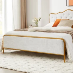 Classic Upholstered Platform Bed With Buckle Backrest, Metal Frame And Solid Wood Ribs-ModernLuxe 12 Classic Upholstered Platform Bed With Buckle Backrest, Metal Frame And Solid Wood Ribs-ModernLuxe -Bedroom Home Store GUEST d77e847e 5286 454c 86e3 3ae4f699a4e4