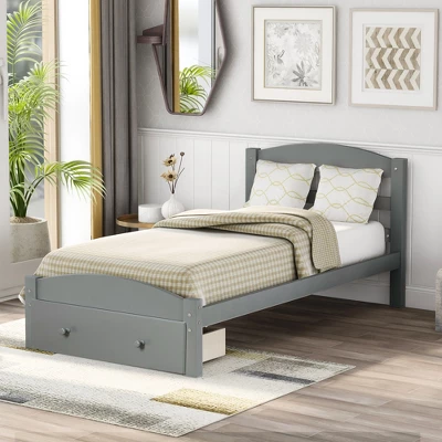 Twin Size Wood Platform Bed Frame With Storage Drawer And Slat Support-ModernLuxe 14 Twin Size Wood Platform Bed Frame With Storage Drawer And Slat Support-ModernLuxe - Image 12