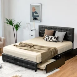 Costway Upholstered Platform Bed W/ 4 Drawers PU Leather Button Tufted Headboard 23 Costway Upholstered Platform Bed W/ 4 Drawers PU Leather Button Tufted Headboard -Bedroom Home Store GUEST d8cb1442 70fa 4251 89e8 34aeae55f9f9