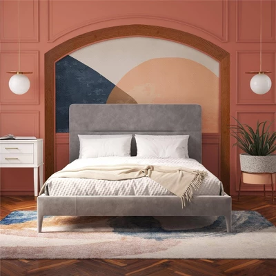 Westerleigh Upholstered Platform Bed With Minimalist Tufted Headboard Light Gray - CosmoLiving By Cosmopolitan 4 Westerleigh Upholstered Platform Bed With Minimalist Tufted Headboard Light Gray - CosmoLiving By Cosmopolitan - Image 2