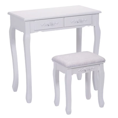 Tangkula Oval Mirror 4 Drawer Vanity Mirror Makeup Table W/ Cushioned Stool White 3 Tangkula Oval Mirror 4 Drawer Vanity Mirror Makeup Table W/ Cushioned Stool White