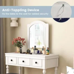 Costway Vanity Table Set Makeup Desk Cushioned Stool 3 Drawer Large Mirror White/Walnut 18 Costway Vanity Table Set Makeup Desk Cushioned Stool 3 Drawer Large Mirror White/Walnut -Bedroom Home Store GUEST d9b754a4 4480 4736 ba2b e78641b30afc