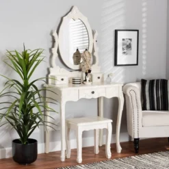 2pc Macsen Wood Vanity Set With Adjustable Mirror White - Baxton Studio