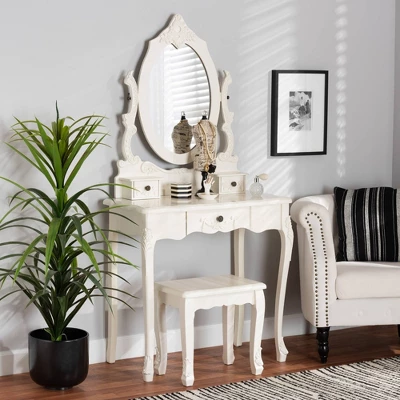2pc Macsen Wood Vanity Set With Adjustable Mirror White - Baxton Studio 3 2pc Macsen Wood Vanity Set With Adjustable Mirror White - Baxton Studio