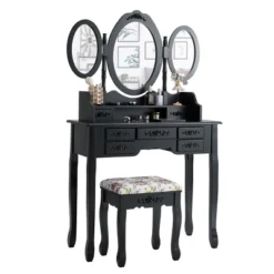 Tangkula Tri-Folding Mirror Vanity Makeup Set Dressing Table & Stool Unit W/ 7 Drawer 11 Tangkula Tri-Folding Mirror Vanity Makeup Set Dressing Table & Stool Unit W/ 7 Drawer -Bedroom Home Store GUEST da34f162 ab63 4dea 9258 3967d38f0f26