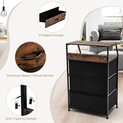 Costway 3 Drawer Dresser W/Top Shelf Storage Tower Cabinet For Bedroom Hallway Nursery 8 Costway 3 Drawer Dresser W/Top Shelf Storage Tower Cabinet For Bedroom Hallway Nursery - Image 6