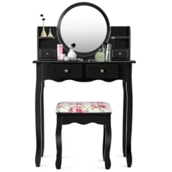 Tangkula Vanity Table Set W/Detachable Mirror & Stool Black/White 17 Tangkula Vanity Table Set W/Detachable Mirror & Stool Black/White -Bedroom Home Store GUEST daac9ddf 516c 4cd2 9117 92acb7a5a6f0