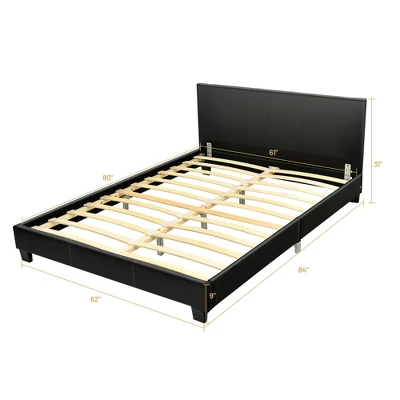 Costway Queen Upholstered Platform Bed Frame With Linen/PU Headboard Wood Slat Gray/Black 4 Costway Queen Upholstered Platform Bed Frame With Linen/PU Headboard Wood Slat Gray/Black - Image 2