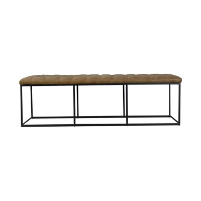 58" Draper Large Bench With Button Tufting Faux Leather Light Brown - HomePop 4 58" Draper Large Bench With Button Tufting Faux Leather Light Brown - HomePop - Image 2