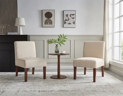Carl Armless Fabric Upholstered Accent Chair Set Of 2 With Round Wood Side Table Slipper Chairs Sets-Maison Boucle 11 Carl Armless Fabric Upholstered Accent Chair Set Of 2 With Round Wood Side Table Slipper Chairs Sets-Maison Boucle - Image 9