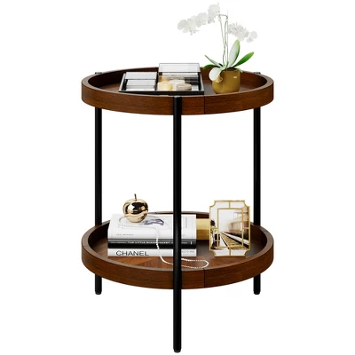 Costway 2-tier Round Side End Table Storage Shelf Rubber Wood Accent Nightstand 11 Costway 2-tier Round Side End Table Storage Shelf Rubber Wood Accent Nightstand - Image 9