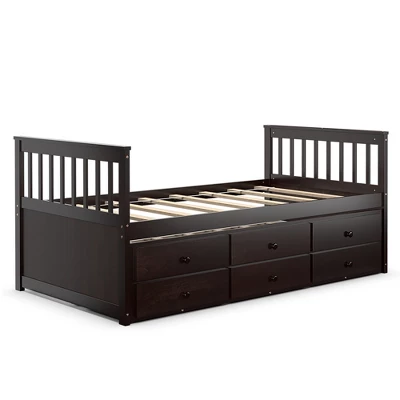 Costway Twin Captain's Bed Bunk Bed Alternative W/ Trundle & Drawers For Kids WalnutEspressoWhite 13 Costway Twin Captain's Bed Bunk Bed Alternative W/ Trundle & Drawers For Kids WalnutEspressoWhite - Image 11