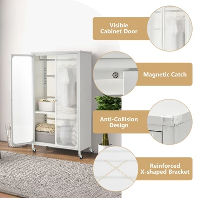 Costway Storage Wardrobe Cabinet Mobile Armoire Closet With Hanging Rod & Adjustable Shelf 11 Costway Storage Wardrobe Cabinet Mobile Armoire Closet With Hanging Rod & Adjustable Shelf - Image 9