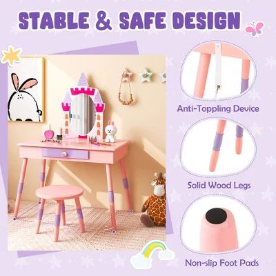 Costway Kids Vanity Set Princess Makeup Pretend Play Dressing Mirror Castle Girls Pink 8 Costway Kids Vanity Set Princess Makeup Pretend Play Dressing Mirror Castle Girls Pink - Image 6
