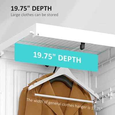 HOMCOM Portable Wardrobe Closet, Folding Bedroom Armoire, Clothes Storage Organizer With Cube Compartments, Hanging Rod, Magnet Doors, White 6 HOMCOM Portable Wardrobe Closet, Folding Bedroom Armoire, Clothes Storage Organizer With Cube Compartments, Hanging Rod, Magnet Doors, White - Image 4
