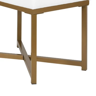Metal Framed Bench With Button Tufted Velvet Upholste Seat White/Gold - Benzara 5 Metal Framed Bench With Button Tufted Velvet Upholste Seat White/Gold - Benzara - Image 3