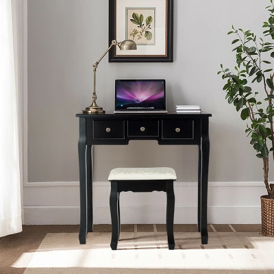 Costway Vanity Set Makeup Dressing Table W/5 Drawers 12 LED Bulb Black 5 Costway Vanity Set Makeup Dressing Table W/5 Drawers 12 LED Bulb Black - Image 3