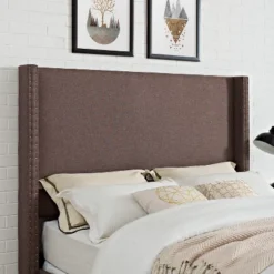 Queen Casey Wingback Upholstered Headboard Bourbon - Crosley