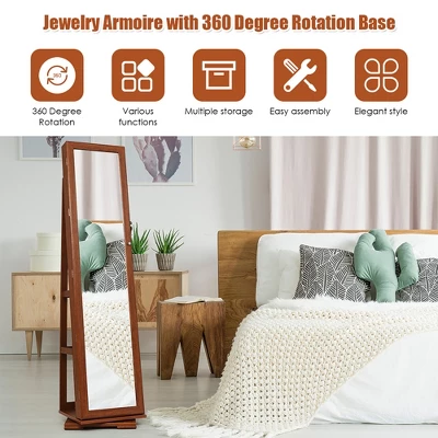 Costway 360degree Rotatable Jewelry Cabinet 2-in-1 Lockable Mirrored Organizer 6 Costway 360degree Rotatable Jewelry Cabinet 2-in-1 Lockable Mirrored Organizer - Image 5
