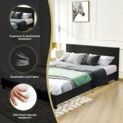 Costway Queen Upholstered Platform Bed Frame With Linen/PU Headboard Wood Slat Gray/Black 16 Costway Queen Upholstered Platform Bed Frame With Linen/PU Headboard Wood Slat Gray/Black -Bedroom Home Store GUEST e3712229 b4a3 44b2 a48c 11dd95fb6ba6