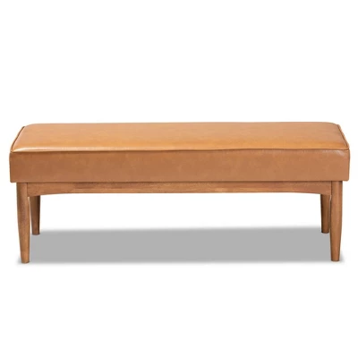 Arvid Mid-Century Faux Leather Upholstered Wood Dining Bench Walnut/Brown - Baxton Studio 3 Arvid Mid-Century Faux Leather Upholstered Wood Dining Bench Walnut/Brown - Baxton Studio