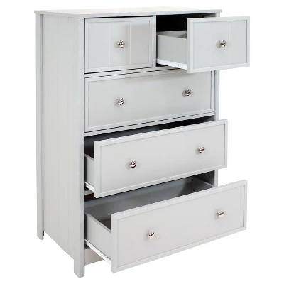 Sunnydaze Decor Sunnydaze Beadboard Vertical Dresser Chest With 5 Drawers - 43.5" H - Gray 7 Sunnydaze Decor Sunnydaze Beadboard Vertical Dresser Chest With 5 Drawers - 43.5" H - Gray - Image 5
