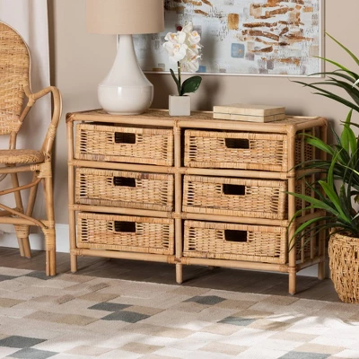 Dariana Rattan 6 Drawer Storage Cabinet Natural/Brown - Bali & Pari 3 Dariana Rattan 6 Drawer Storage Cabinet Natural/Brown - Bali & Pari