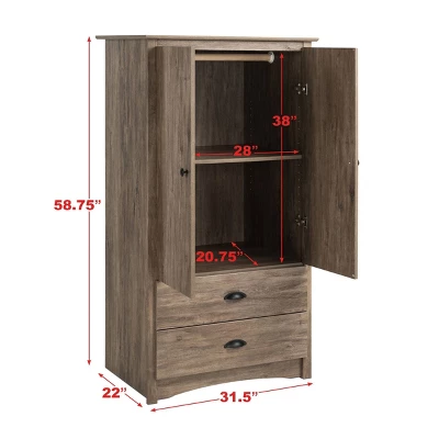 Salt Spring 2 Door Armoire Drifted Gray - Prepac 9 Salt Spring 2 Door Armoire Drifted Gray - Prepac - Image 7