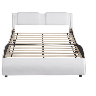 Upholstered Faux Leather Platform Bed With LED Light Bed Frame With Slatted-ModernLuxe 5 Upholstered Faux Leather Platform Bed With LED Light Bed Frame With Slatted-ModernLuxe - Image 3