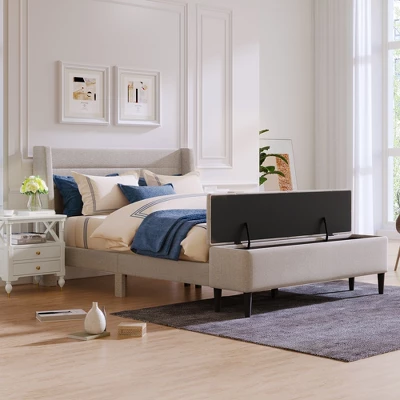 Queen Size Upholstered Wood Storage Platform Bed Frame With Storage Ottoman Bench-ModernLuxe 5 Queen Size Upholstered Wood Storage Platform Bed Frame With Storage Ottoman Bench-ModernLuxe - Image 3