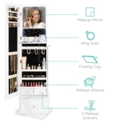 Best Choice Products 360 Swivel Standing Mirrored Jewelry Cabinet, LED-Lit Makeup Organizer W/ Mirror - White 10 Best Choice Products 360 Swivel Standing Mirrored Jewelry Cabinet, LED-Lit Makeup Organizer W/ Mirror - White -Bedroom Home Store GUEST e6c4c665 5997 4909 90e1 bfe4b41b25f1