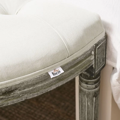 HOMCOM Vintage Semi-Circle Hallway Bench Tufted Upholstered Velvet-Touch Fabric Accent Seat With Rubberwood Legs, Off White 6 HOMCOM Vintage Semi-Circle Hallway Bench Tufted Upholstered Velvet-Touch Fabric Accent Seat With Rubberwood Legs, Off White - Image 4