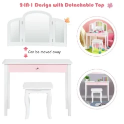 Costway Kids Vanity Set Princess Makeup Dressing Play Table Set W/Mirror White Pink 17 Costway Kids Vanity Set Princess Makeup Dressing Play Table Set W/Mirror White Pink -Bedroom Home Store GUEST e737b925 e9e2 414f b47f af4aa94c6f8c