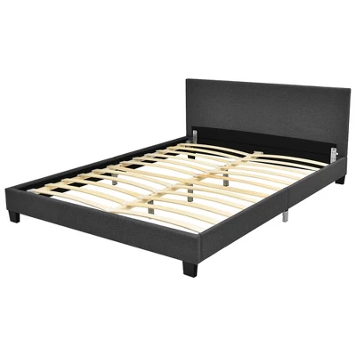 Costway Queen Upholstered Platform Bed Frame With Linen/PU Headboard Wood Slat Gray/Black 12 Costway Queen Upholstered Platform Bed Frame With Linen/PU Headboard Wood Slat Gray/Black - Image 10