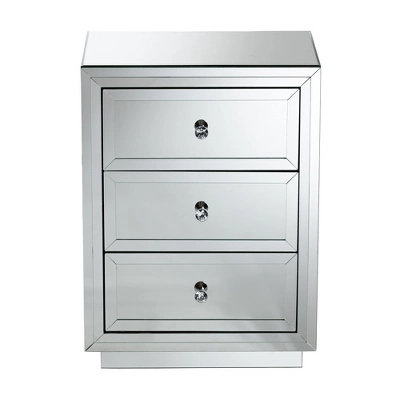 Baxton Studio Lina Mirrored 3 Drawer Nightstand Bedside Table Silver - BaxtonStudio 8 Baxton Studio Lina Mirrored 3 Drawer Nightstand Bedside Table Silver - BaxtonStudio - Image 6