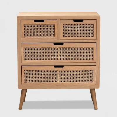 Alina Wood And Rattan 4 Drawer Accent Chest Oak - Baxton Studio 4 Alina Wood And Rattan 4 Drawer Accent Chest Oak - Baxton Studio - Image 2