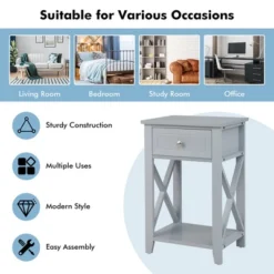 Costway Bedside Sofa End Table Nightstand With Drawer For Living Room Bedroom Grey/Black/White 18 Costway Bedside Sofa End Table Nightstand With Drawer For Living Room Bedroom Grey/Black/White -Bedroom Home Store GUEST e93fde67 e5c2 4961 b3df 98cc83a27b25