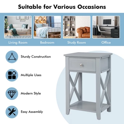 Costway Bedside Sofa End Table Nightstand With Drawer For Living Room Bedroom Grey/Black/White 10 Costway Bedside Sofa End Table Nightstand With Drawer For Living Room Bedroom Grey/Black/White - Image 8