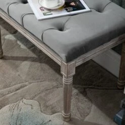 HOMCOM Sitting Bench Tufted Upholstered Fabric Ottoman With Rubberwood Legs For Living Room, Bedroom, Hallway, Grey 10 HOMCOM Sitting Bench Tufted Upholstered Fabric Ottoman With Rubberwood Legs For Living Room, Bedroom, Hallway, Grey -Bedroom Home Store GUEST e959c447 b485 4f84 a1d4 2a83a47f3070
