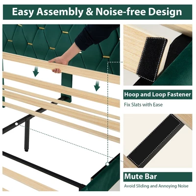 Costway Upholstered Platform Bed Frame Adjustable Headboard Footboard Modern Green 9 Costway Upholstered Platform Bed Frame Adjustable Headboard Footboard Modern Green - Image 7