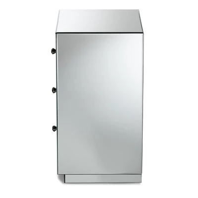 Baxton Studio Lina Mirrored 3 Drawer Nightstand Bedside Table Silver - BaxtonStudio 7 Baxton Studio Lina Mirrored 3 Drawer Nightstand Bedside Table Silver - BaxtonStudio - Image 5