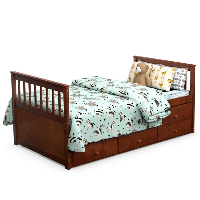Costway Twin Captain's Bed Bunk Bed Alternative W/ Trundle & Drawers For Kids WalnutEspressoWhite 10 Costway Twin Captain's Bed Bunk Bed Alternative W/ Trundle & Drawers For Kids WalnutEspressoWhite - Image 8