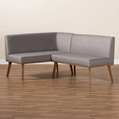 2pc Odessa Mid-Century Modern Fabric Upholstered Wood Dining Corner Sofa Bench Set Walnut/Brown/Gray - Baxton Studio 8 2pc Odessa Mid-Century Modern Fabric Upholstered Wood Dining Corner Sofa Bench Set Walnut/Brown/Gray - Baxton Studio - Image 6